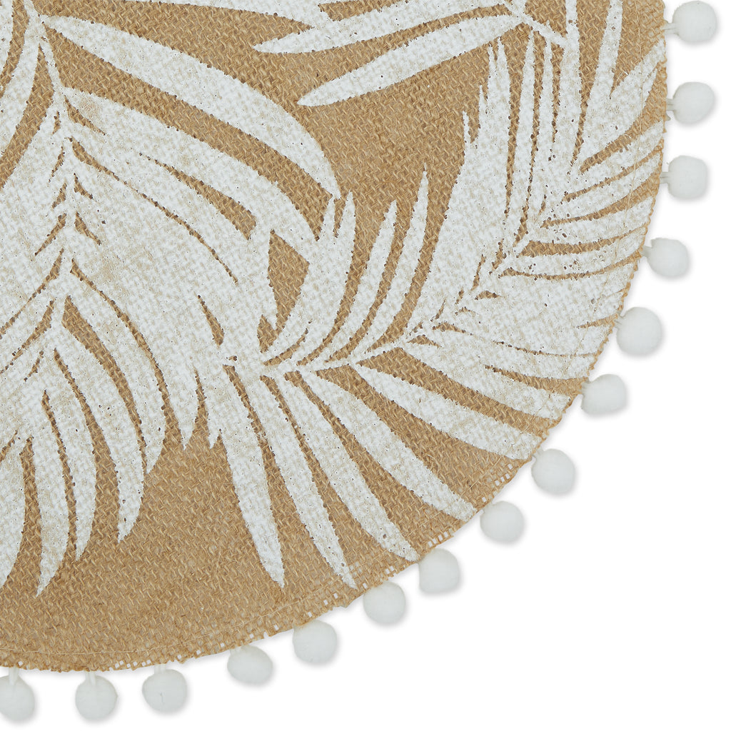White Fern Print On Natural Round Jute Placemat set of 6