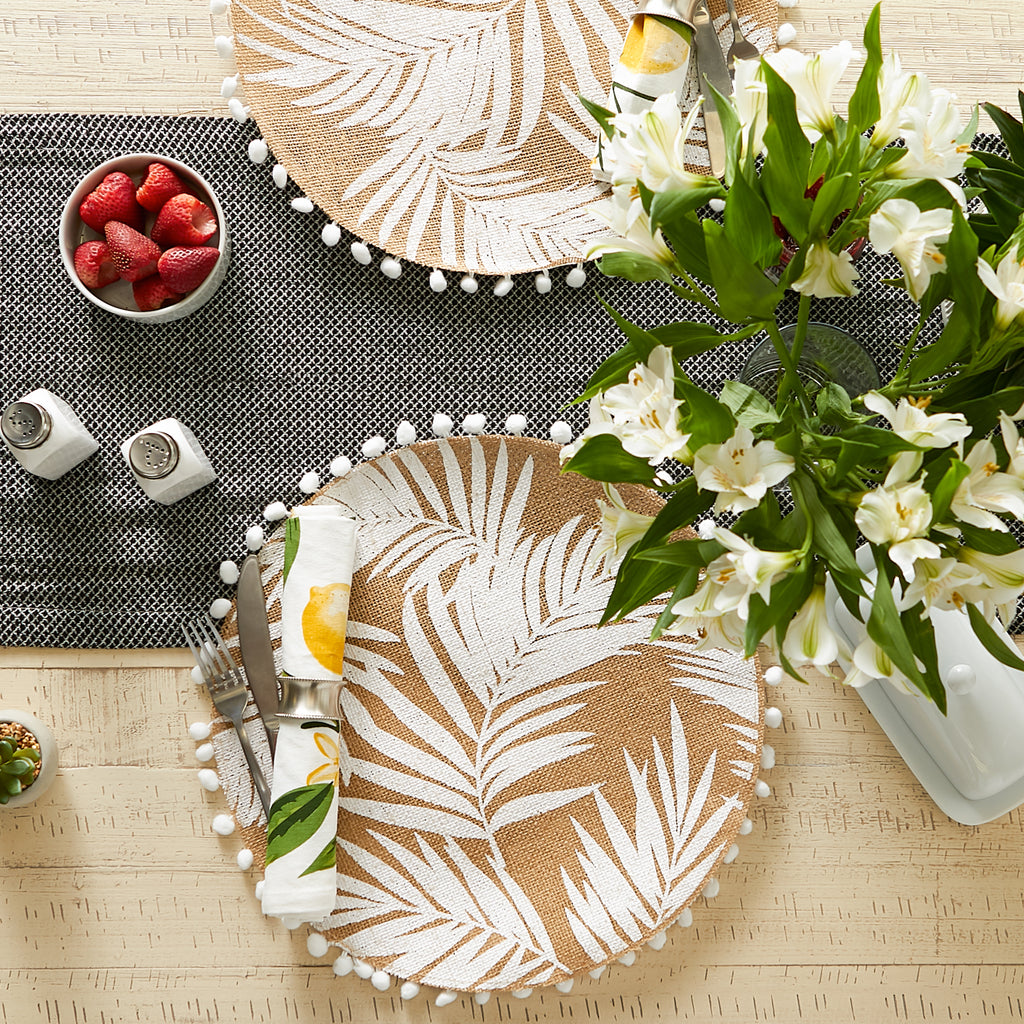 White Fern Print On Natural Round Jute Placemat set of 6