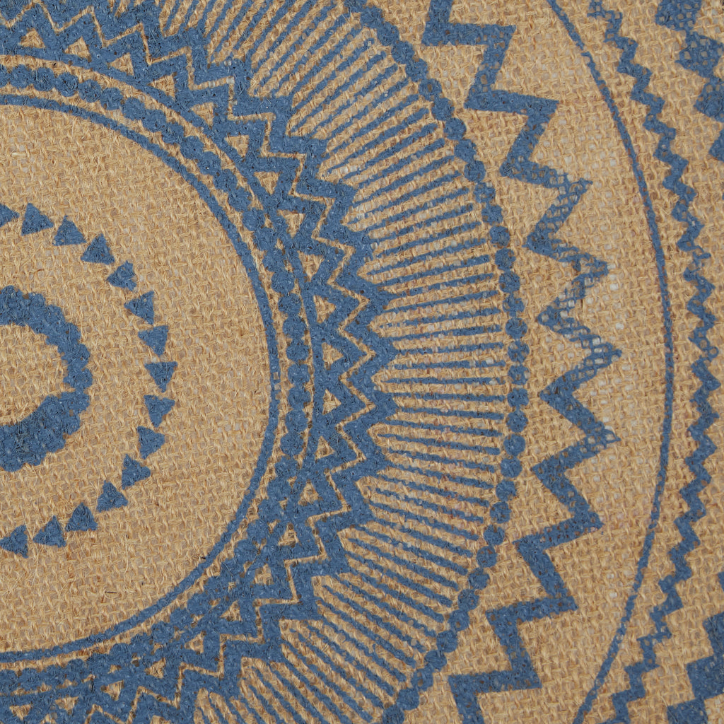 French Blue Aztec Print On Natural Round Jute Placemat set of 6