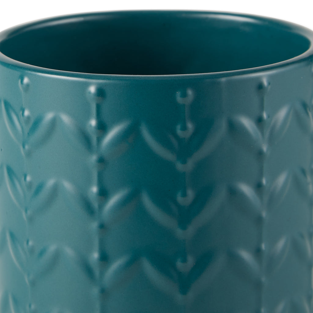Teal Matte Retro Vine Texture Ceramic Canister set of 3
