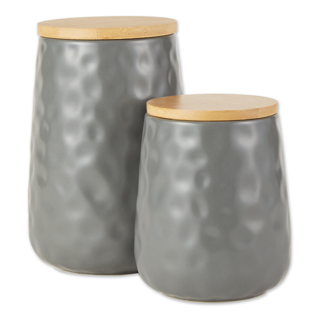 Gray Matte Dimple Texture Ceramic Canister set of 2