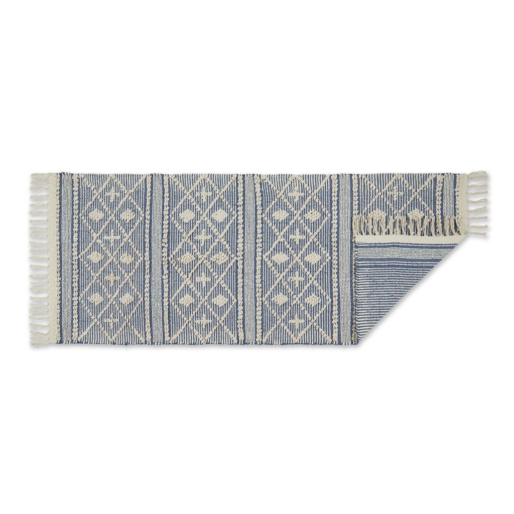 Natural And French Blue Diamond Textured Hand-Loomed Runner 2Ft 3Inx6Ft