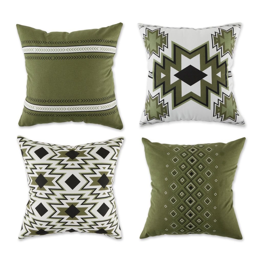 Olive Green Aztec Print Pillow Cover 18X18 Set of 4