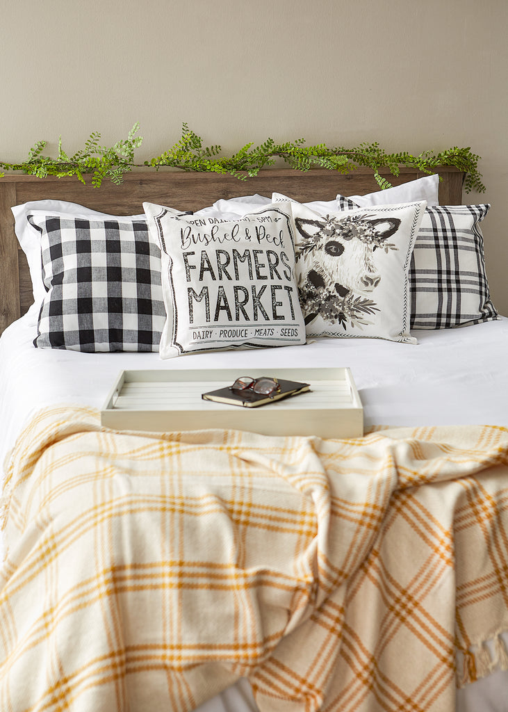 Cow And Farmers Market Farmhouse Check And Print Pillow Cover 18X18 Set of 4