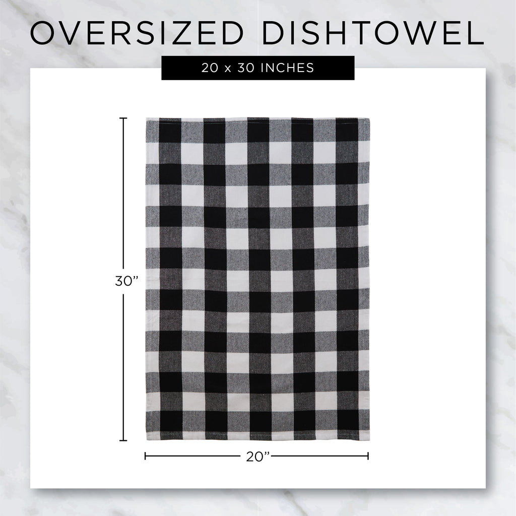 Black Windowpane Oversize Washed Waffle Dishtowel Set of 2