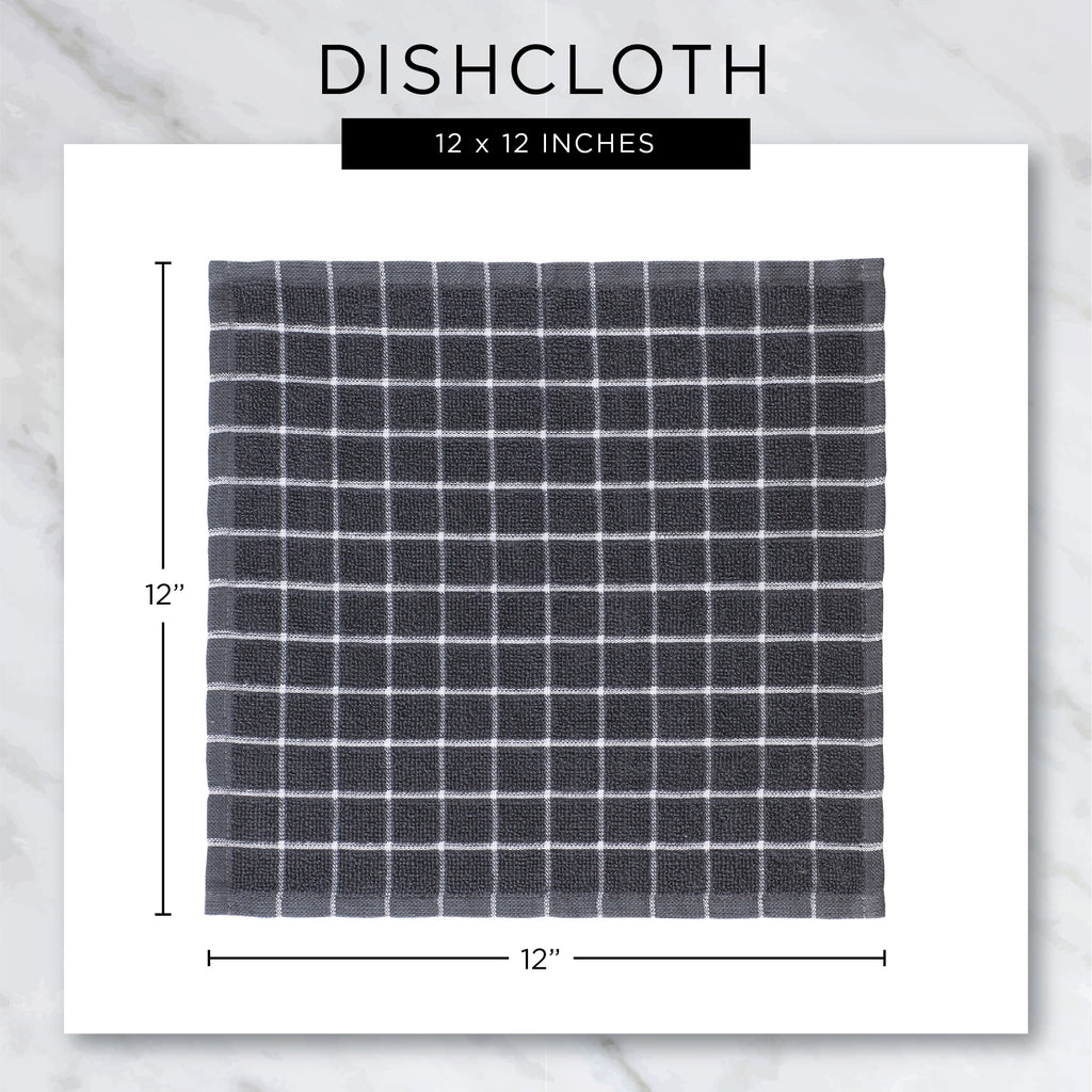 Black Windowpane Washed Waffle Dishcloth Set of 6