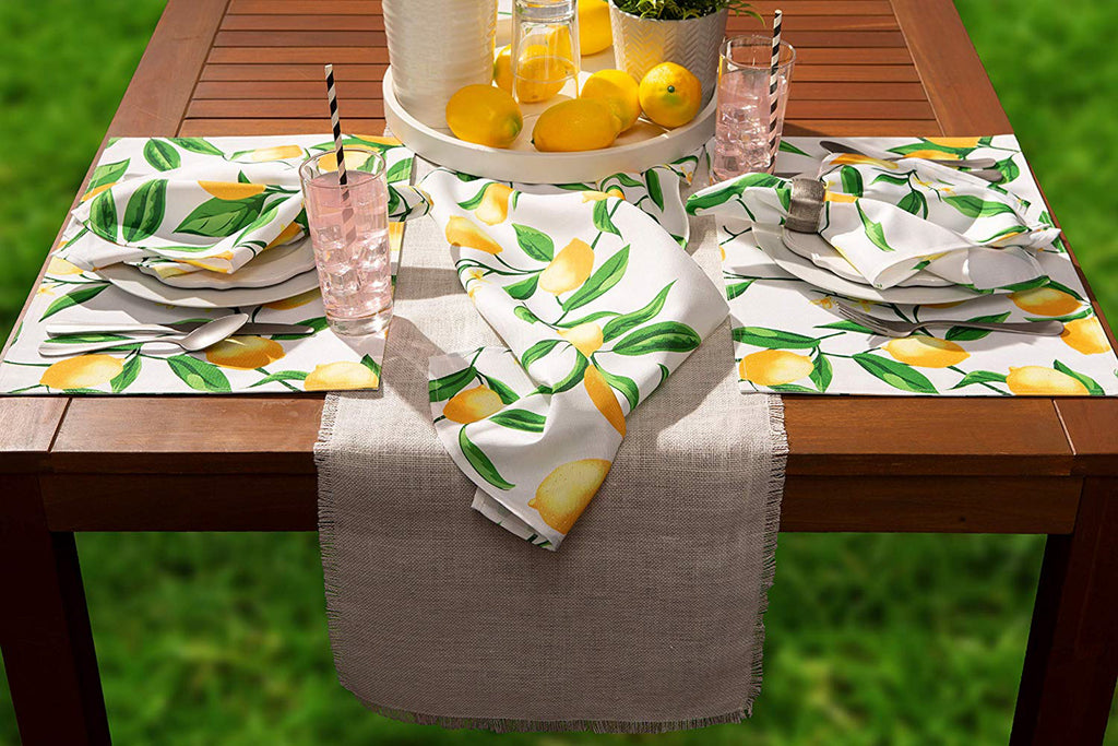 Lemon Bliss Print Outdoor Table Runner 14X108