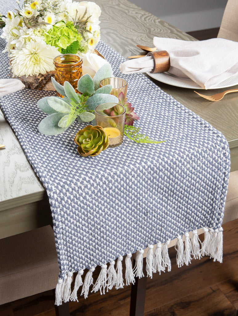 French Blue Woven Table Runner 15X108