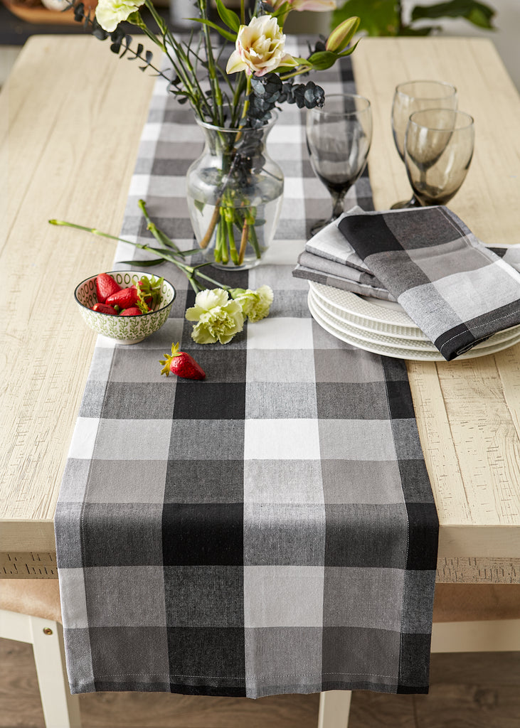 Black Tri Color Check Table Runner 14X108