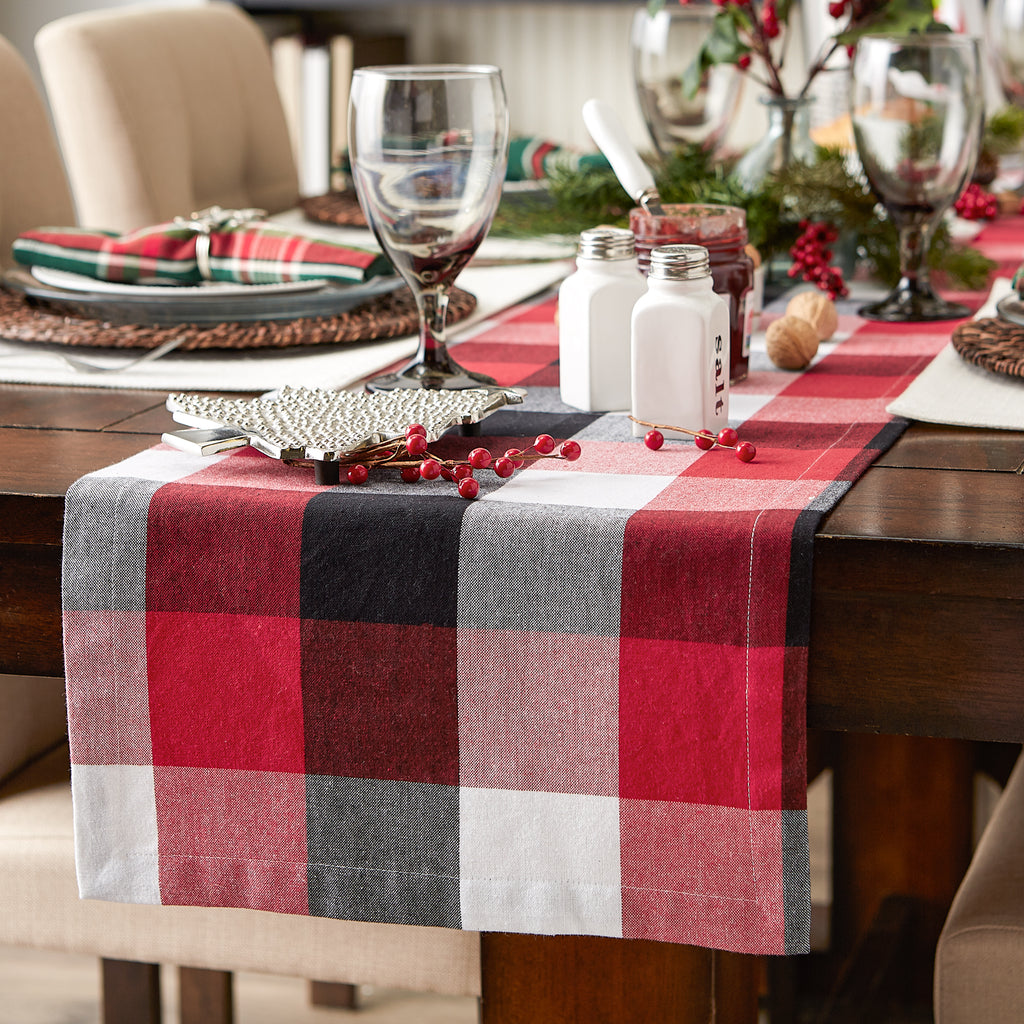 Cardinal Red Tri Color Check Table Runner 14X108