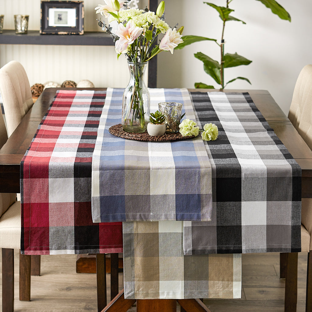 Cardinal Red Tri Color Check Table Runner 14X108