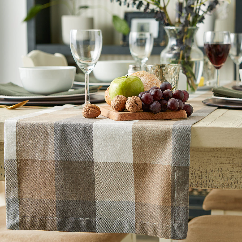 Stone Tri Color Check Table Runner 14X72