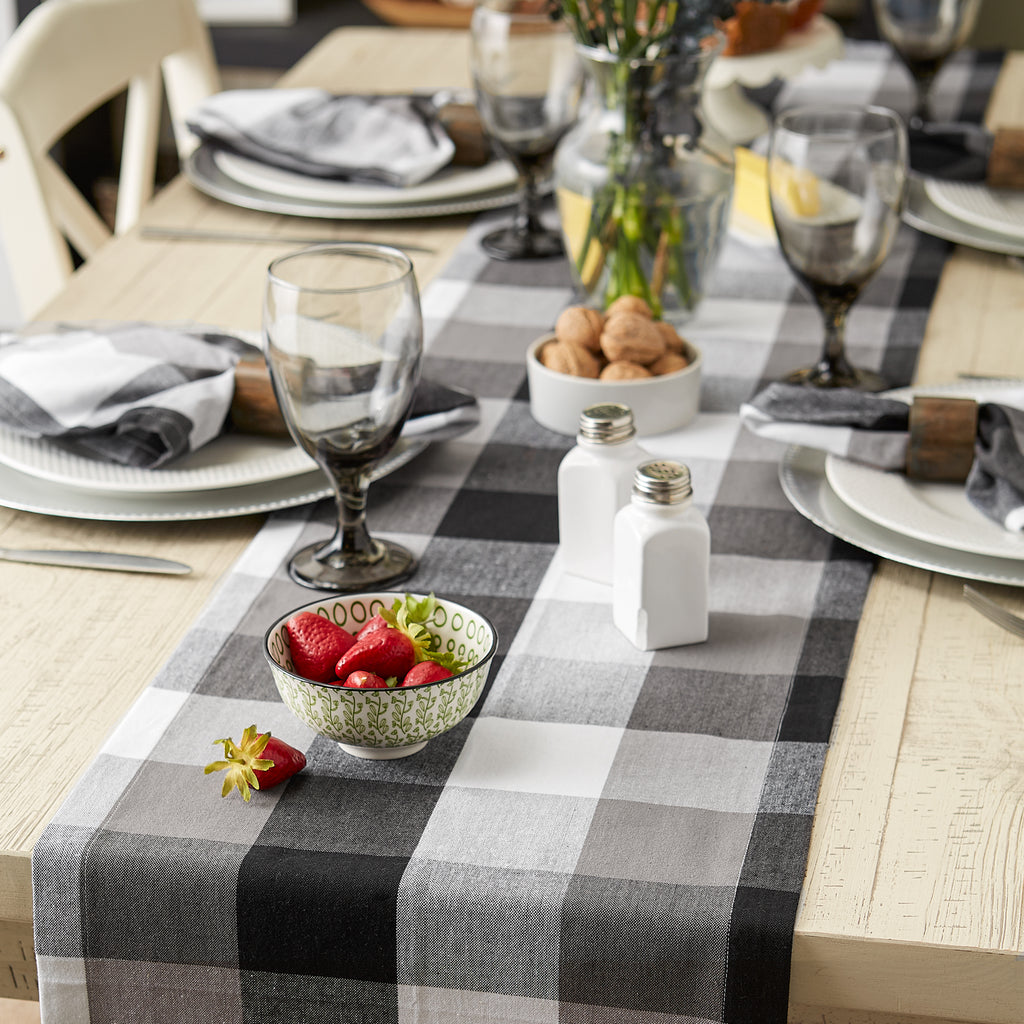 Black Tri Color Check Table Runner 14X72