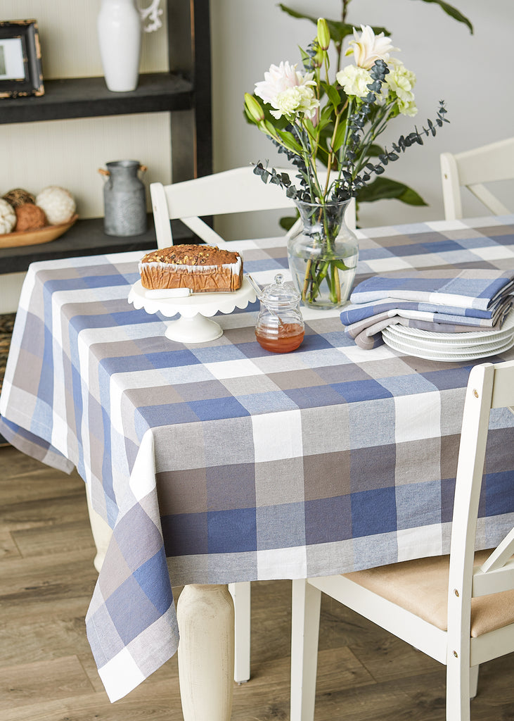 French Blue Tri Color Check Tablecloth 52X52