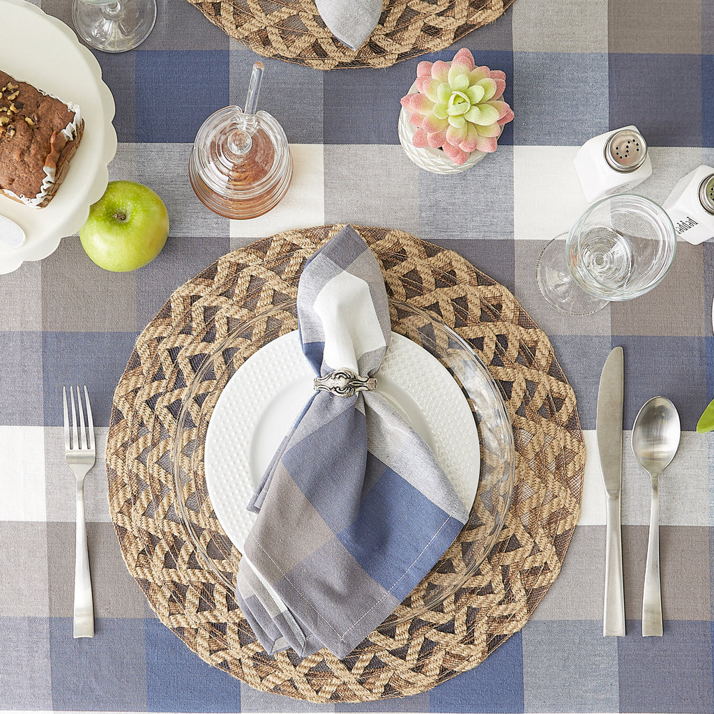 French Blue Tri Color Check Tablecloth 60X104