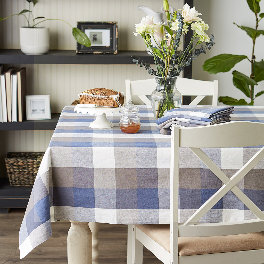 French Blue Tri Color Check Tablecloth 60X84