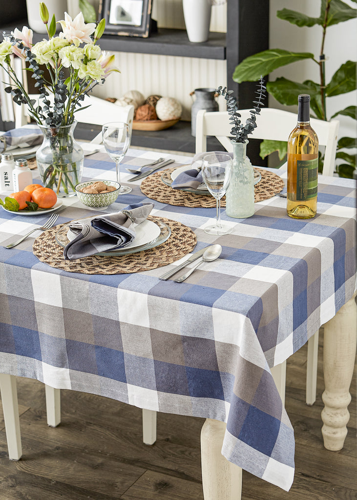 French Blue Tri Color Check Tablecloth 60X84