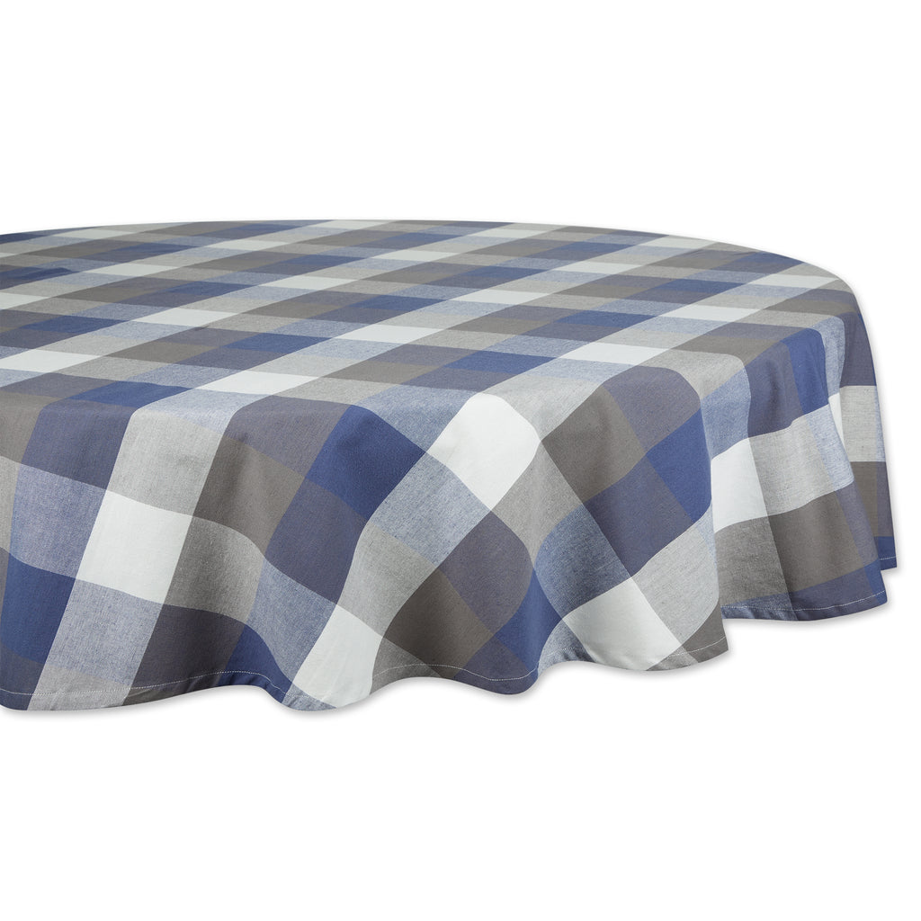 French Blue Tri Color Check Tablecloth 70 Round