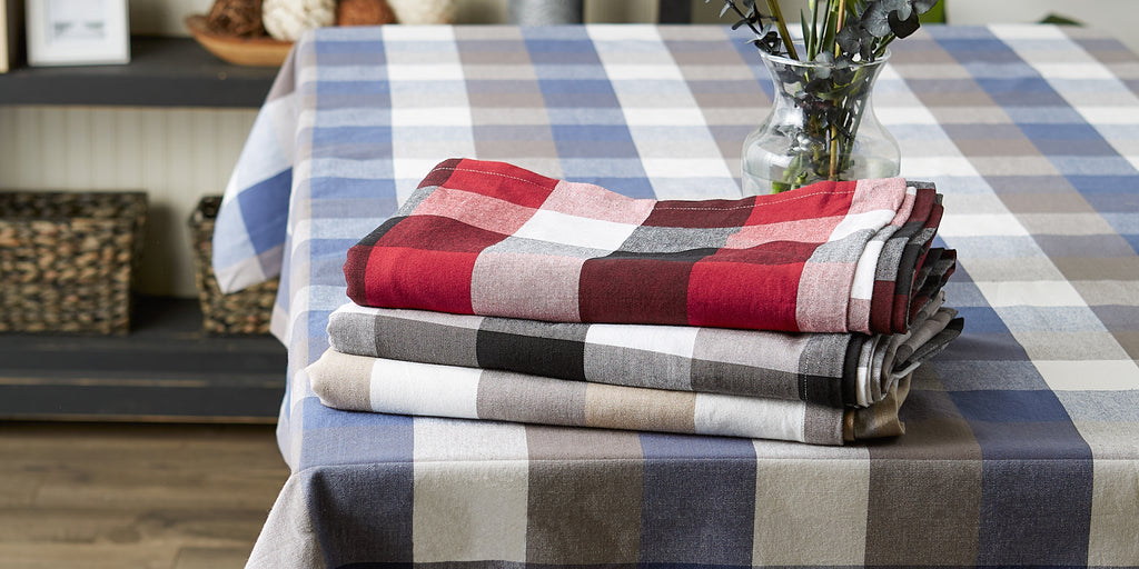 French Blue Tri Color Check Tablecloth 70 Round