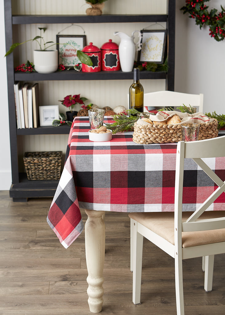 Cardinal Red Tri Color Check Tablecloth 70 Round