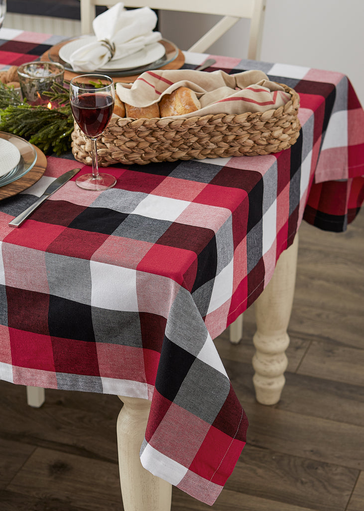 Cardinal Red Tri Color Check Tablecloth 70 Round