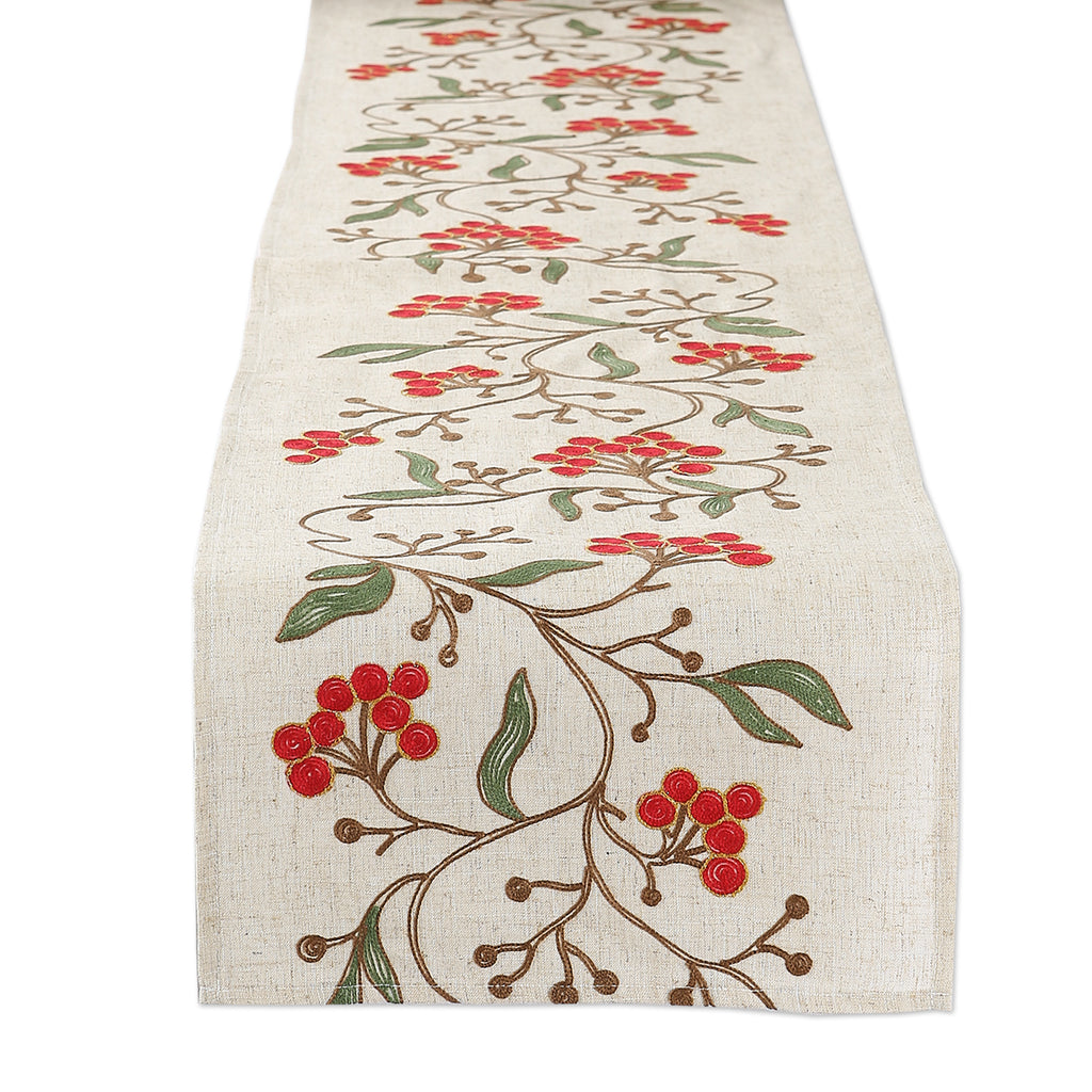 Winter Berries Embroidered Table Runner 14X70