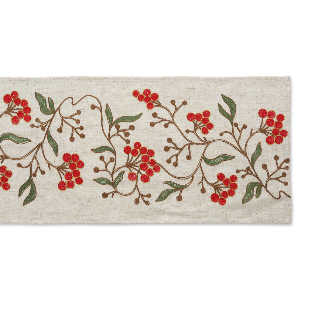 Winter Berries Embroidered Table Runner 14X70