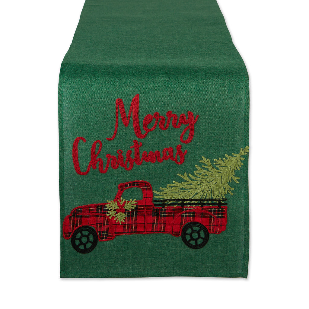 Merry Christmas Truck Embroidered Table Runner 14X108