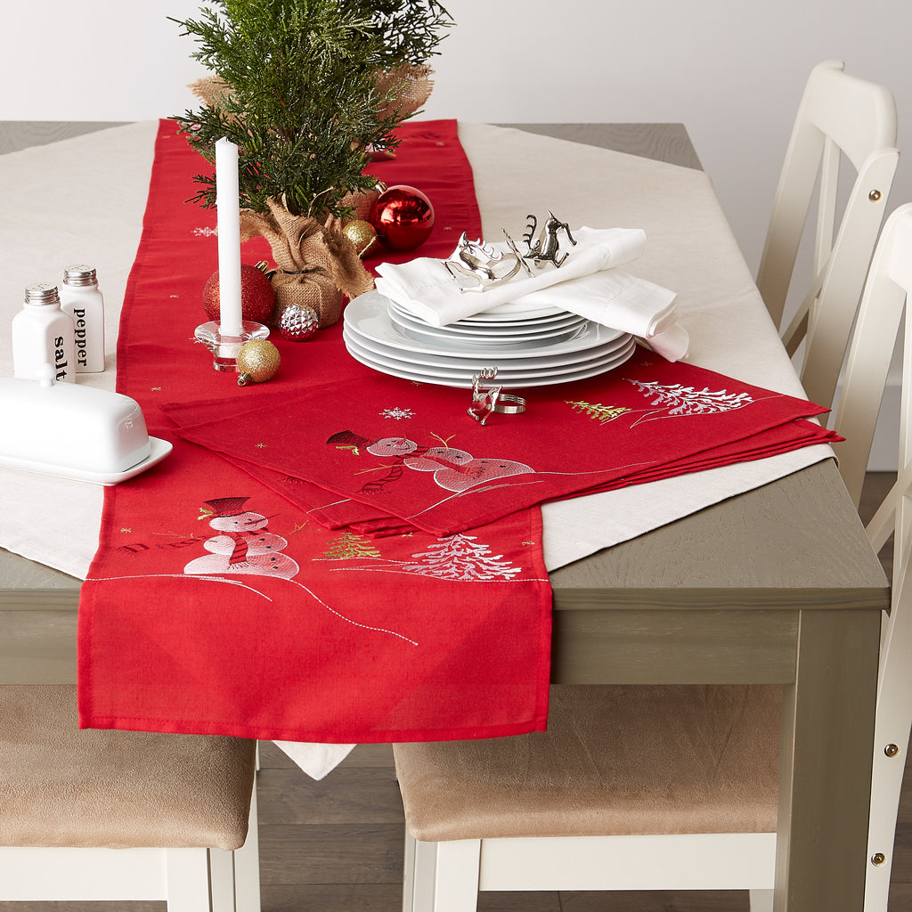 Embroidered Snowman Table Runner 14X108