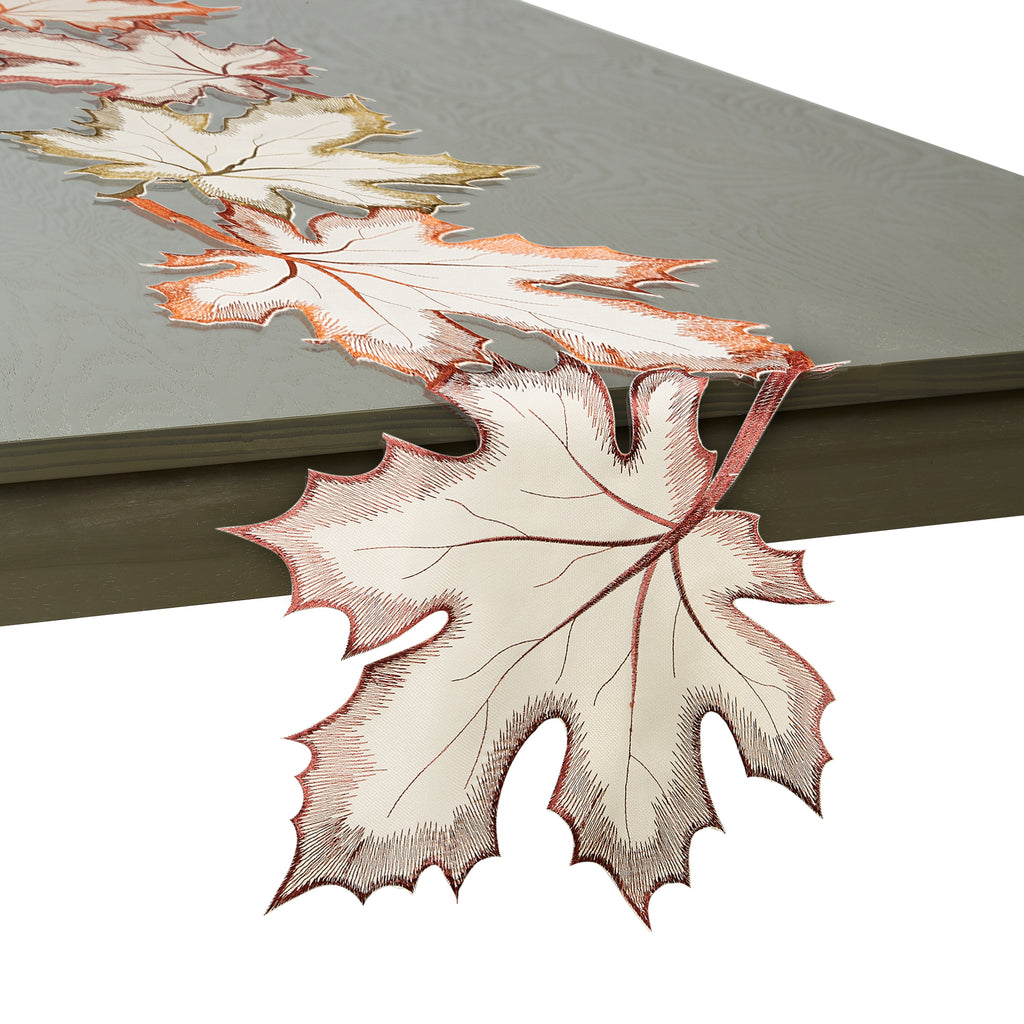 Maple Leaves Embroidered Table Runner 14X108