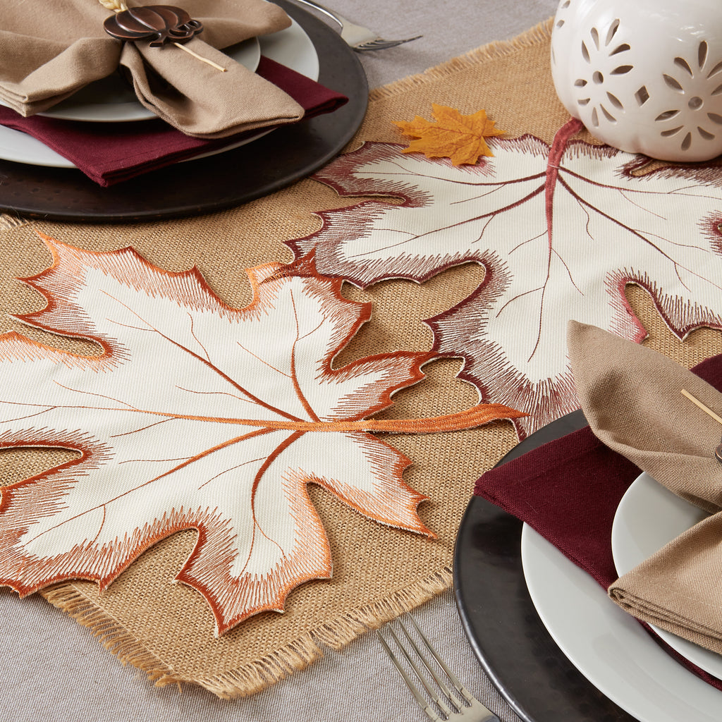 Maple Leaves Embroidered Table Runner 14X108