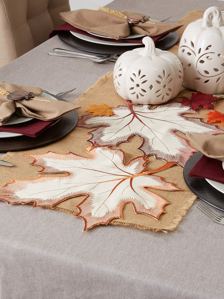 Maple Leaves Embroidered Table Runner 14X108
