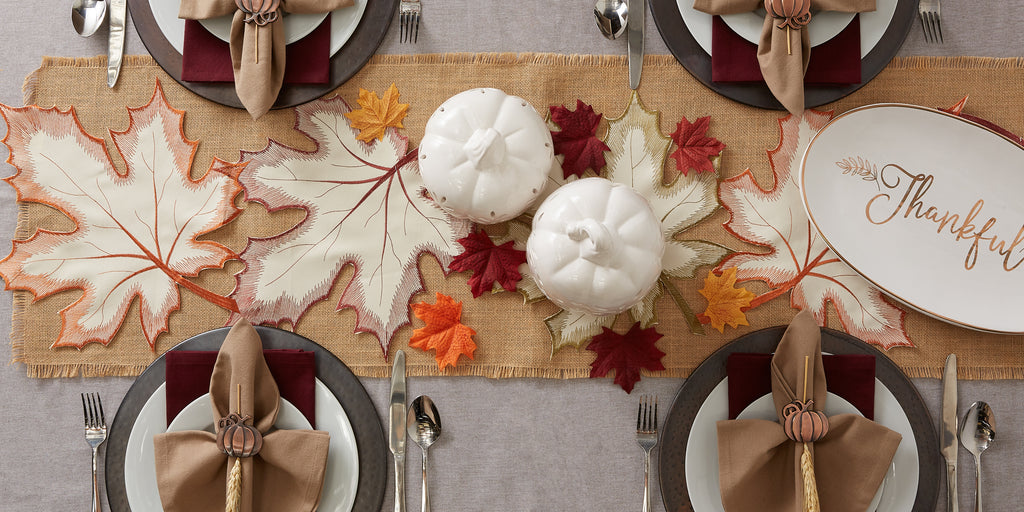 Maple Leaves Embroidered Table Runner 14X108