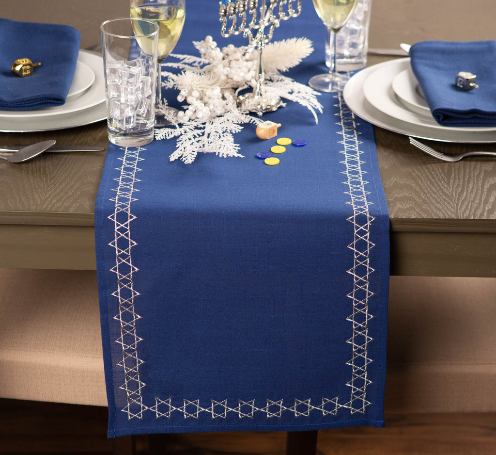 Embroidered Star David Table Runner 14X108