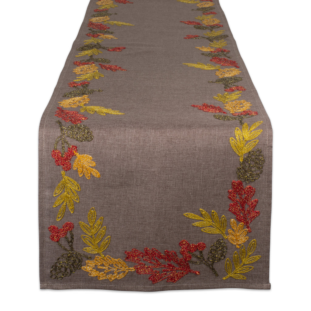 Shimmering Leaves Table Embroidered Runner 14X108