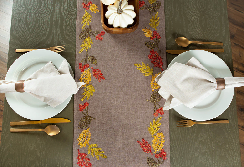 Shimmering Leaves Table Embroidered Runner 14X108