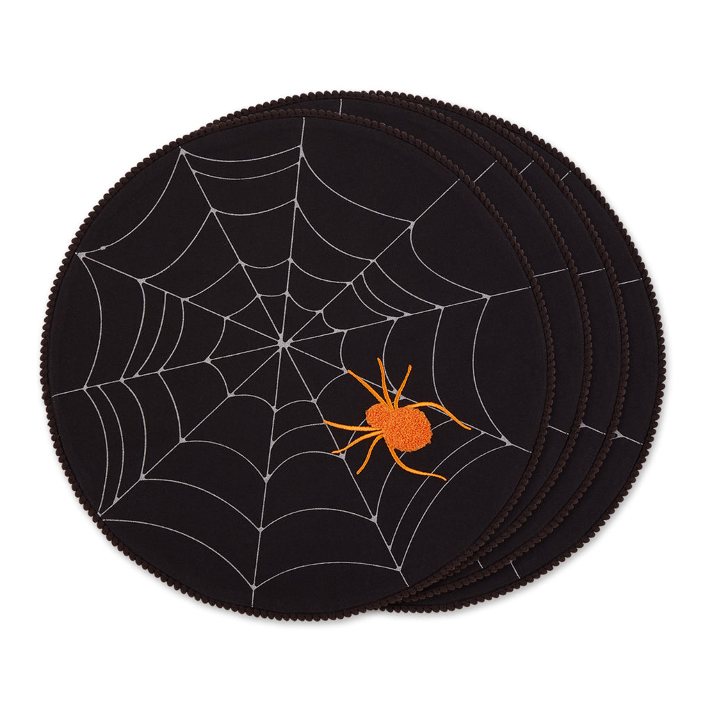 Spooky Spiderweb Embellished Round Placemat set of 4