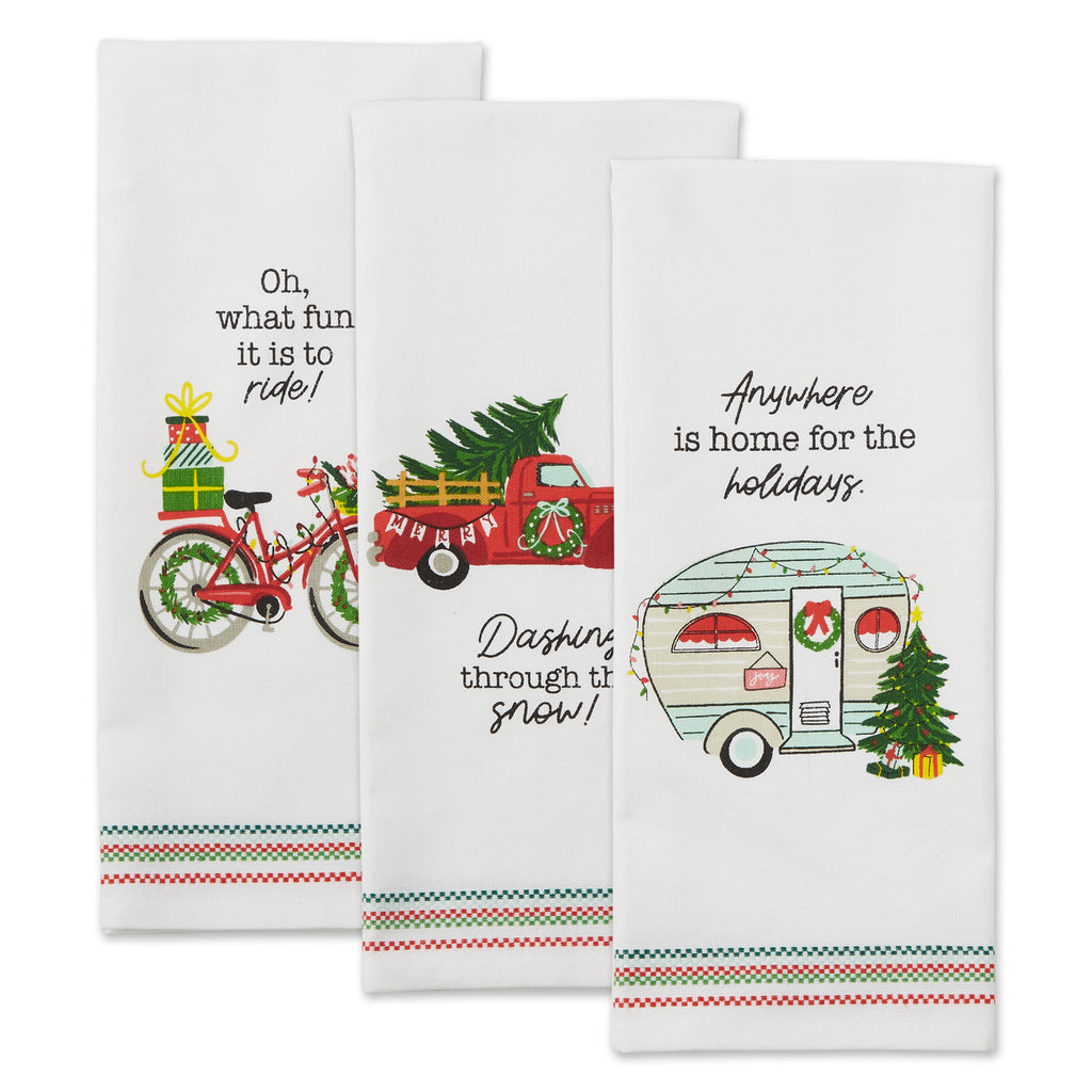 Holidays On Wheels Printed Dishtowel set of 3