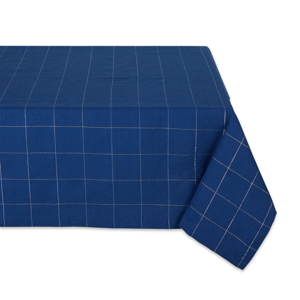Blue Metallic Windowpane Tablecloth 60x84