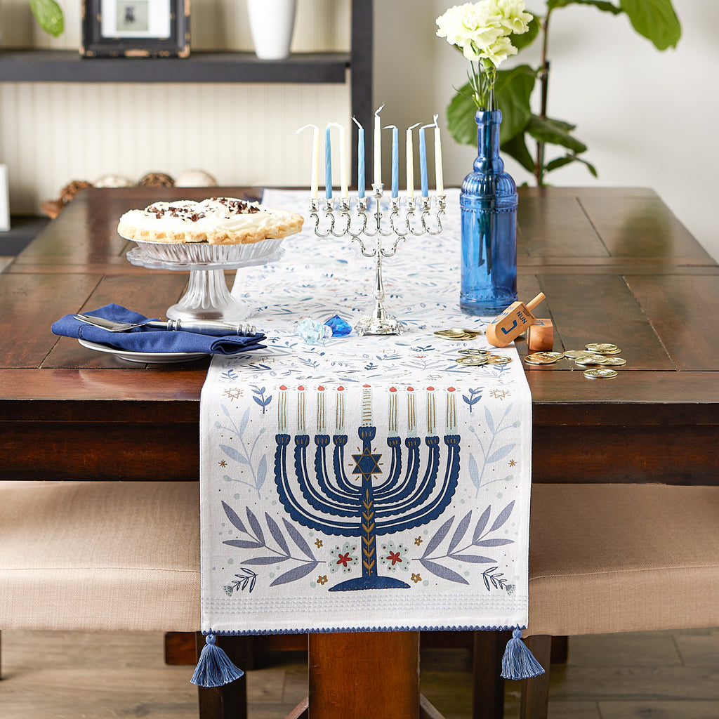 Hanukkah Menorah Embellished Reversible Table Runner 14X72