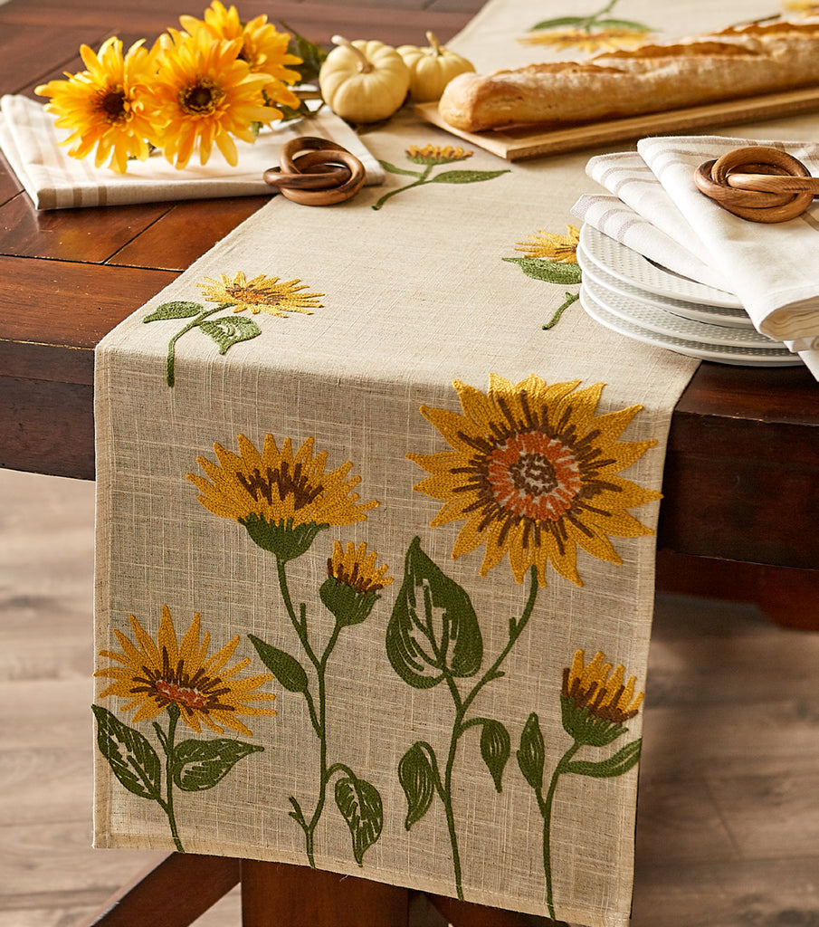 Sunflowers Embroidered Table Runner 14X70