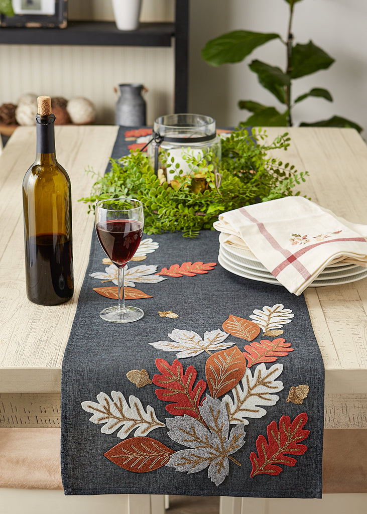 Autumn Leaves Embroidered Table Runner 14X70