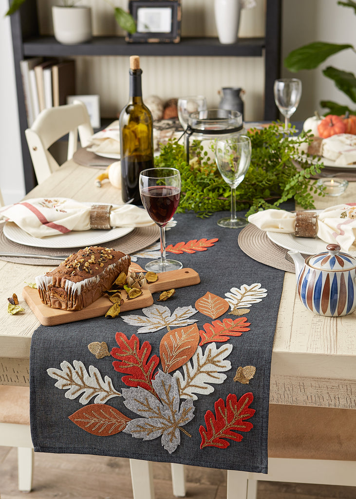 Autumn Leaves Embroidered Table Runner 14X70