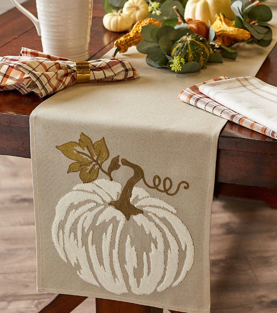 White Pumpkin Embroidered Table Runner 14X70
