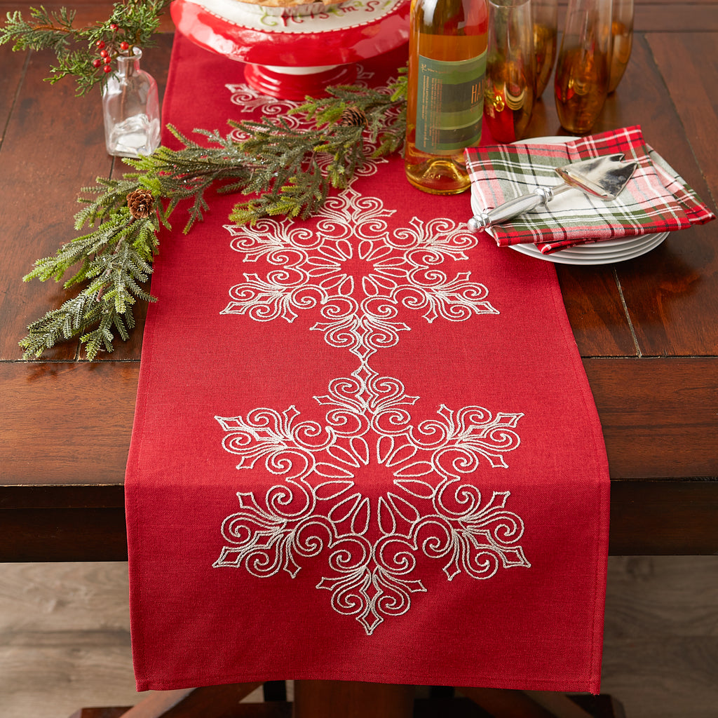 Sparkle Snowflakes Embroidered Table Runner 14X70