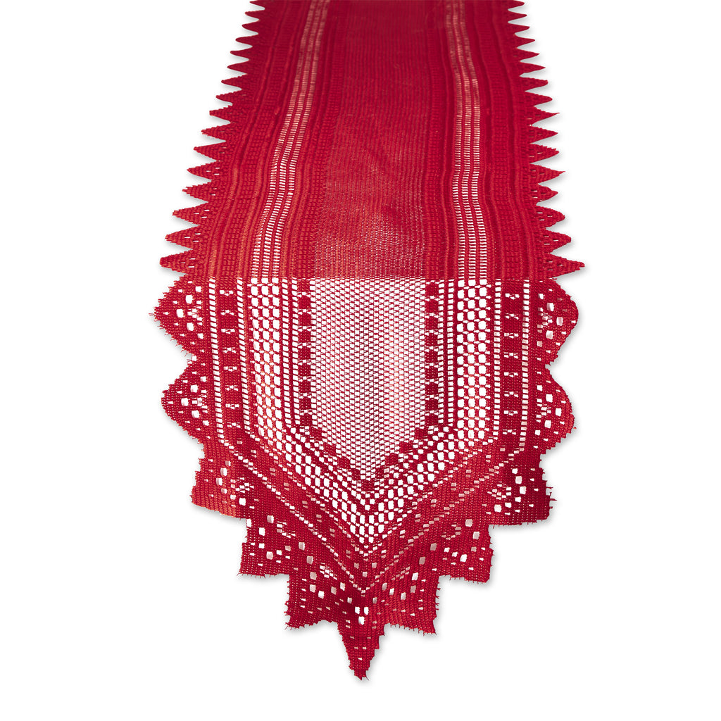 Red Nordic Lace Table Runner 14X72