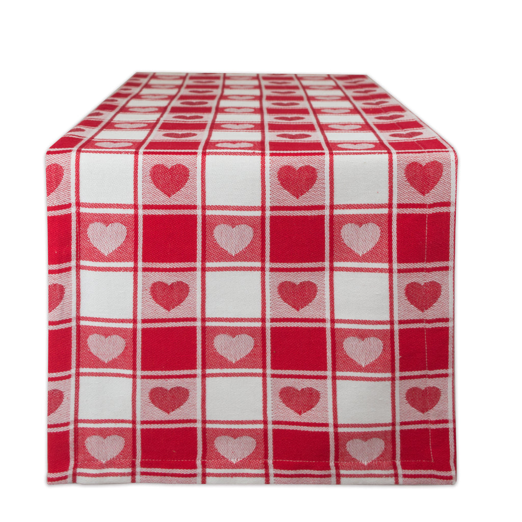 Hearts Woven Check Table Runner 14X108