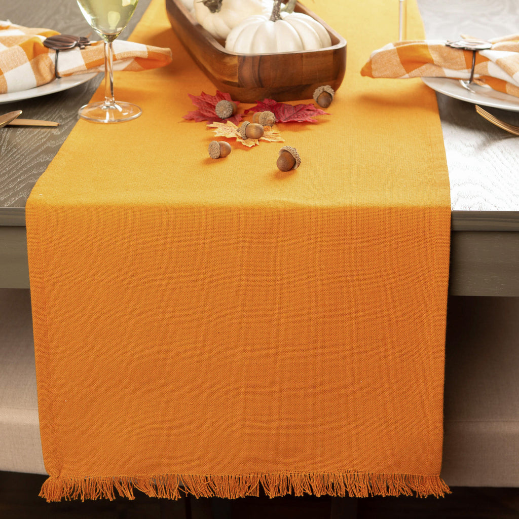 Solid Pumpkin Spice Heavyweight Fringed Table Runner 14X108