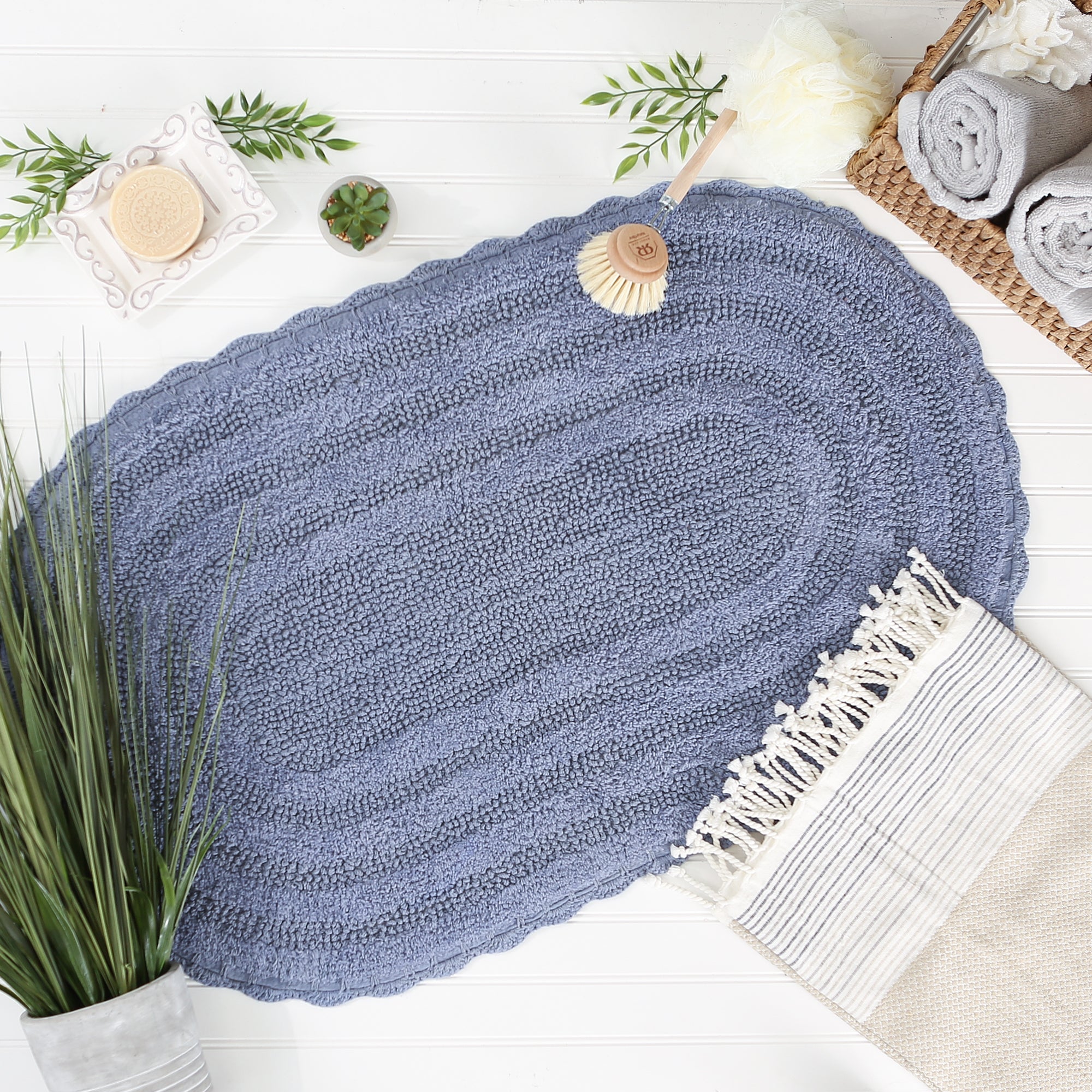 Stonewash Blue Large Oval Crochet Bath Mat – DII Home Store