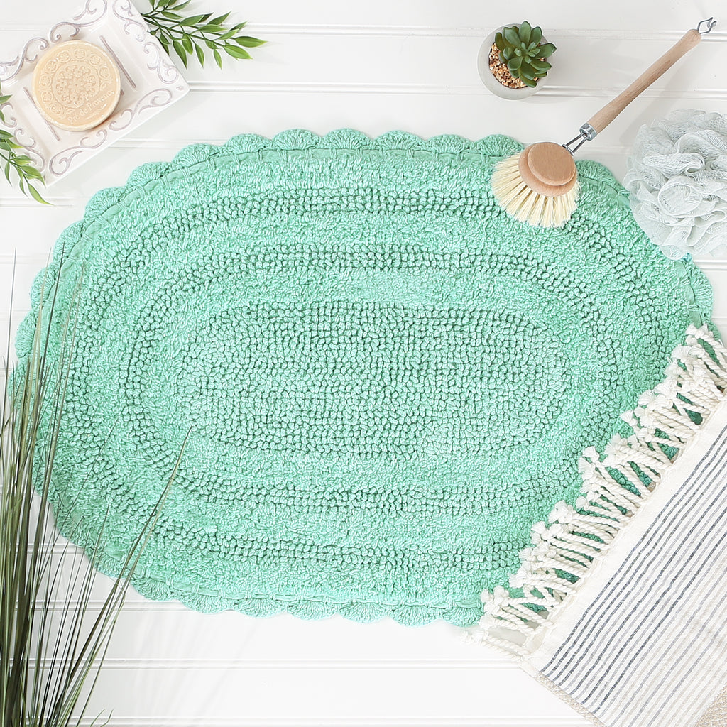 Aqua Small Oval Crochet Bath Mat